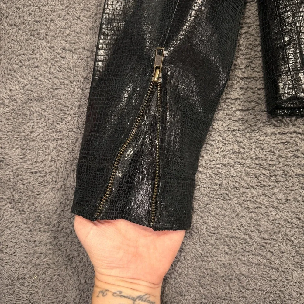 Rafaella Y2K Leather Jacket Womens 10 Black‎ Crocodile Embossed Zip Moto Biker